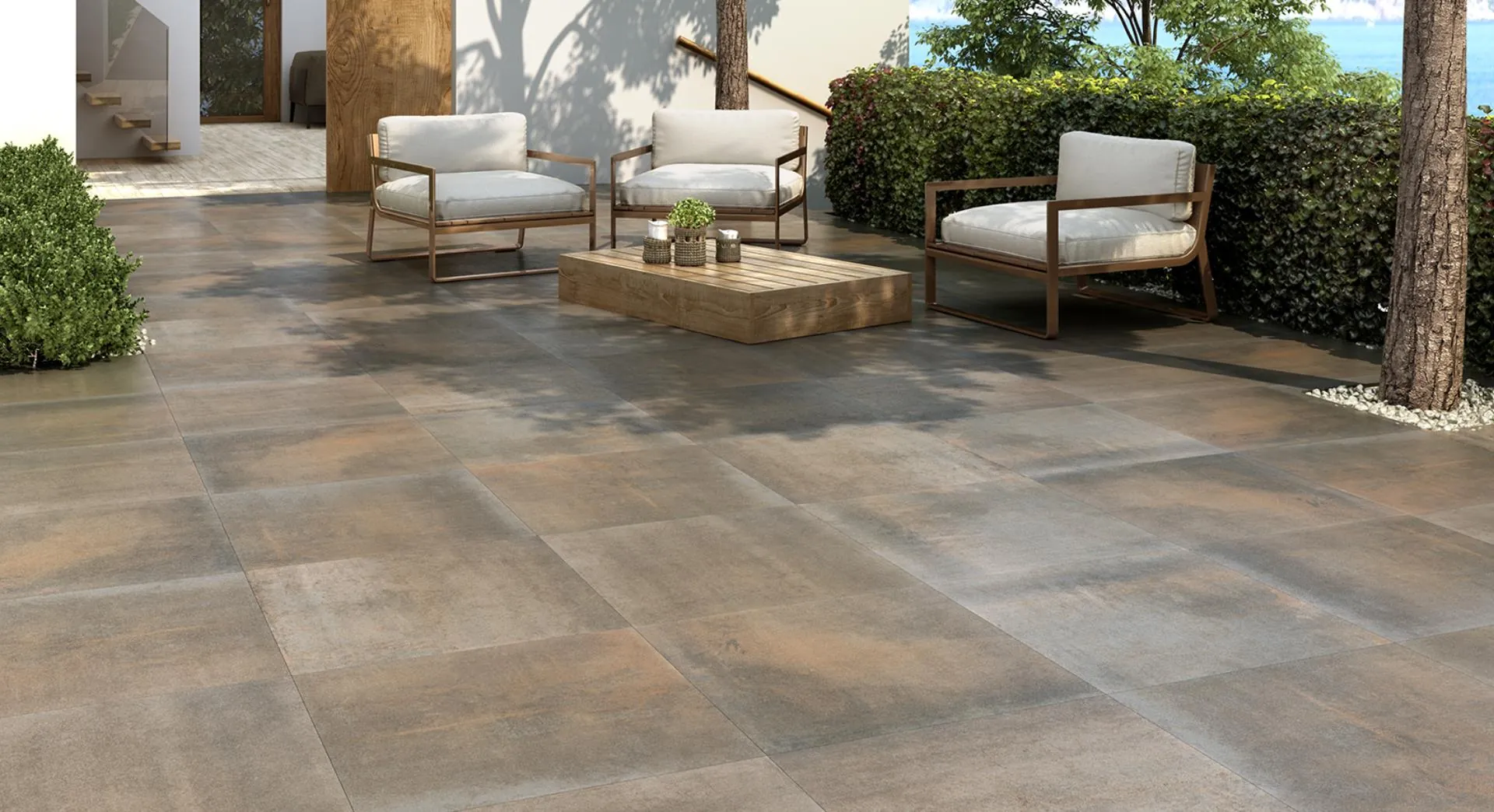 Terraza con pavimento cerámico de exterior