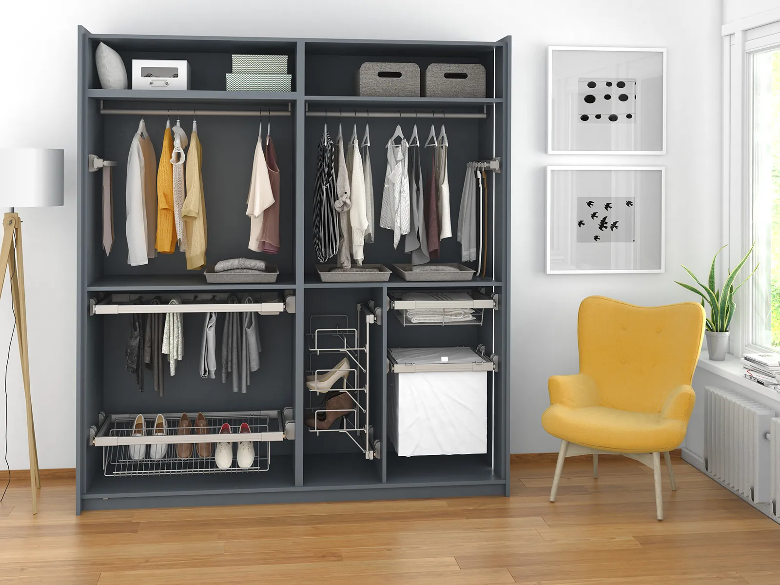 Render de vestidor con herrajes